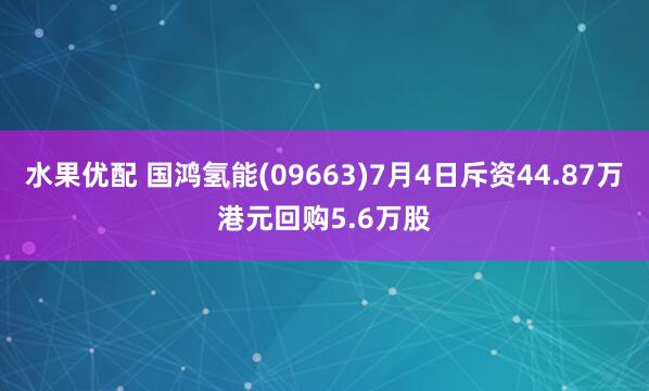 水果优配 国鸿氢能(09663)7月4日斥资44.87万港元回购5.6万股